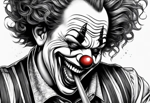 A clown biting holding a bullet in his teeth tattoo idea