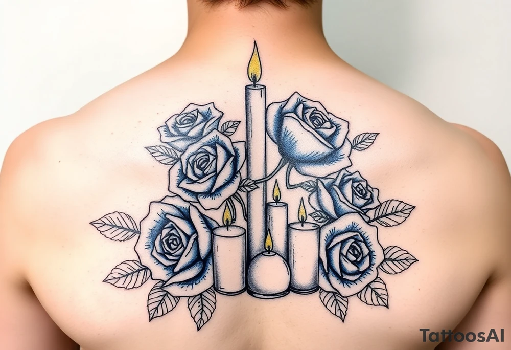 Blue roses and candles, water tattoo idea