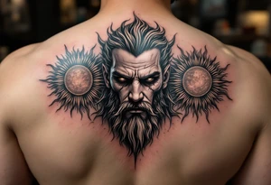 poseidon with 3 suns tattoo idea