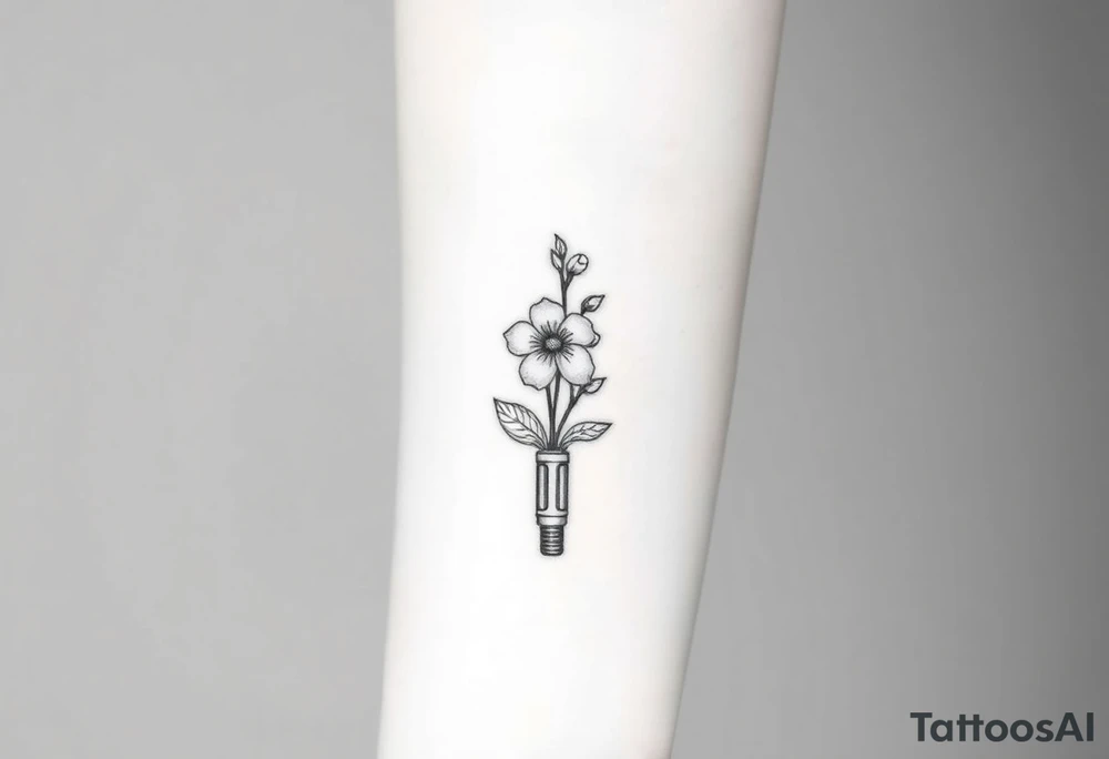 Star Wars Lightsaber handle with a daisy, morning glory, and lily of the valley in it tattoo idea