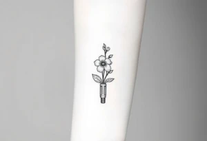 Star Wars Lightsaber handle with a daisy, morning glory, and lily of the valley in it tattoo idea