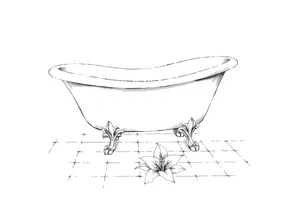 Clawfoot bathtub with lily coming up from tile floor tattoo idea