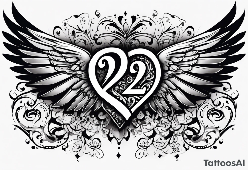 A heart in the form of the number 22 with wings tattoo idea