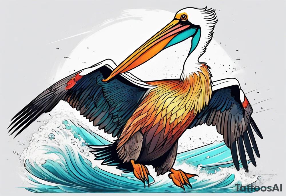 pelican flying super fast tattoo idea