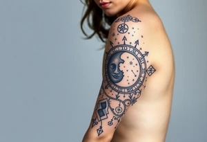 celestial sun and moon with constellation patterns runes in starry sky tattoo idea