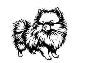 A silhouette stencil style drawing of a cute female Pomeranian tattoo idea