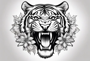 Flower with the middle as an open tiger mouth tattoo idea