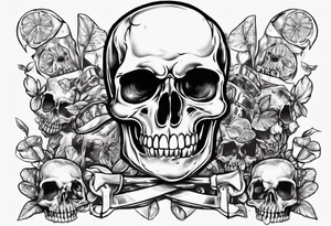 A happy looking to the left scull inside the glass with alcohol and piece of lime tattoo idea