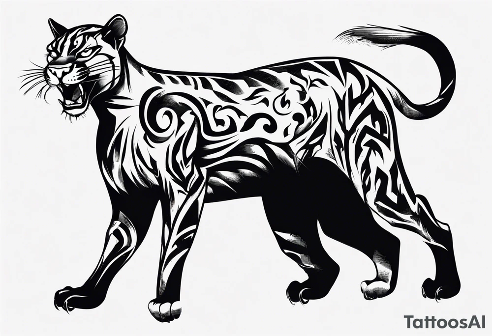 A black puma looking vicious. I want to see his whole body, and see him from a above perspective tattoo idea