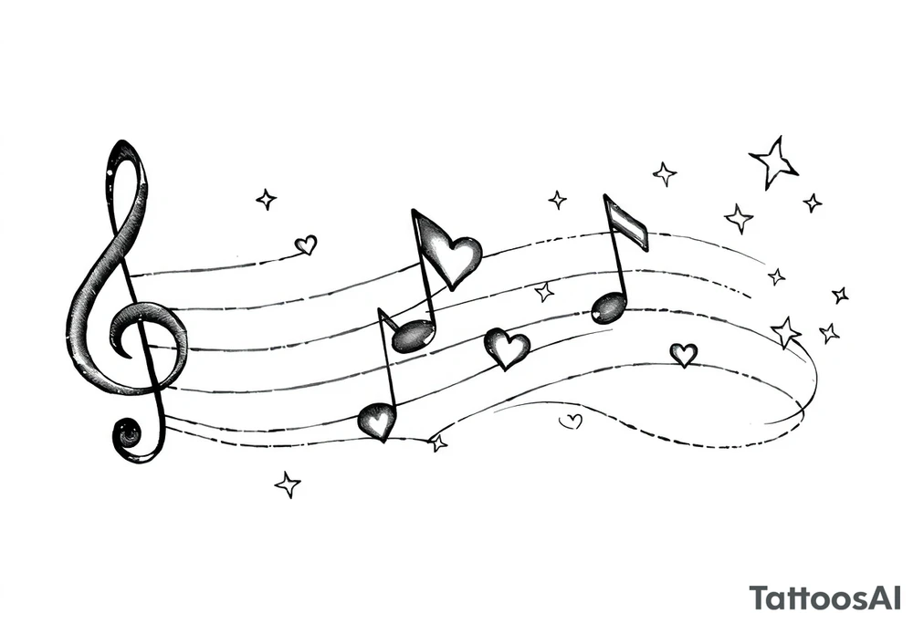 music notes with hearts and stars tattoo idea