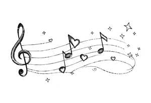 music notes with hearts and stars tattoo idea