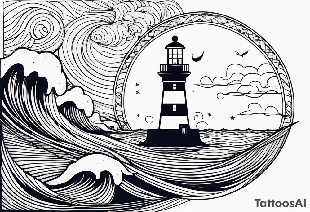 Leuchtturm 
Seil Bild 
Feuer 
Welle 
Schiff tattoo idea