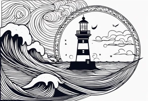 Leuchtturm 
Seil Bild 
Feuer 
Welle 
Schiff tattoo idea