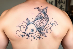 traditional koi fish swimming upstream through turbulent waves tattoo idea