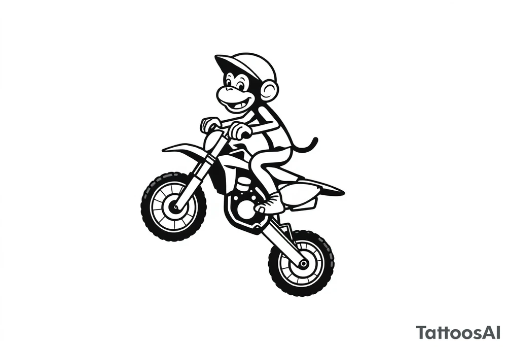 Cartoon monkey with helmet on a dirtbike doing a wheelie tattoo idea