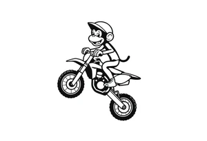 Cartoon monkey with helmet on a dirtbike doing a wheelie tattoo idea