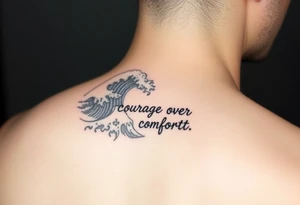 Simple  Fine line waves with words courage over comfort within the wave tattoo idea