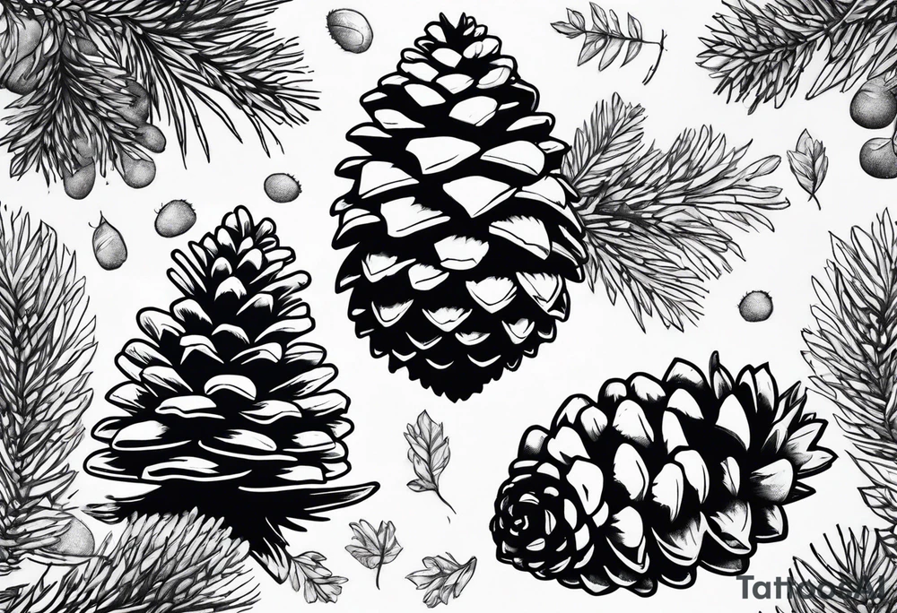 Upside down pine cone with forest on top tattoo idea