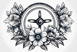 Old School tattoo with blue thristle flowers and a propeller tattoo idea