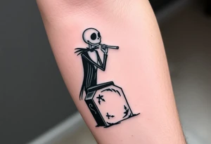 jack skellington sitting on tombstone smoking a blunt, jackolanters, christmas themed tattoo idea