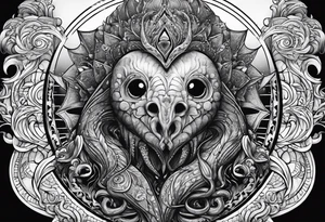Long sleeve. Lovecraftian creature, protecting a heart. tattoo idea
