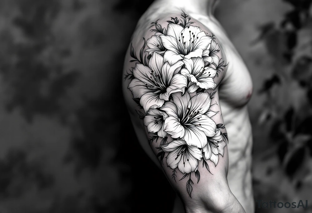 flower arrangement with spider lilies, tulip, lilies, cherry blossom tattoo idea