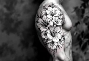 flower arrangement with spider lilies, tulip, lilies, cherry blossom tattoo idea