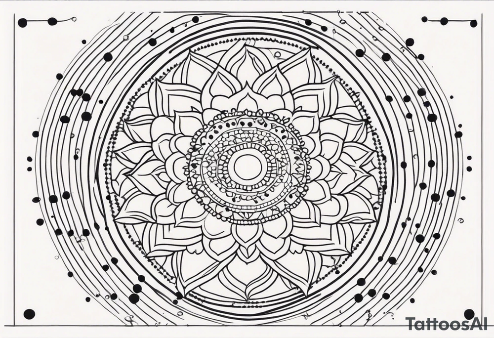 simple sunshine mandala made of black dots with circles tattoo idea