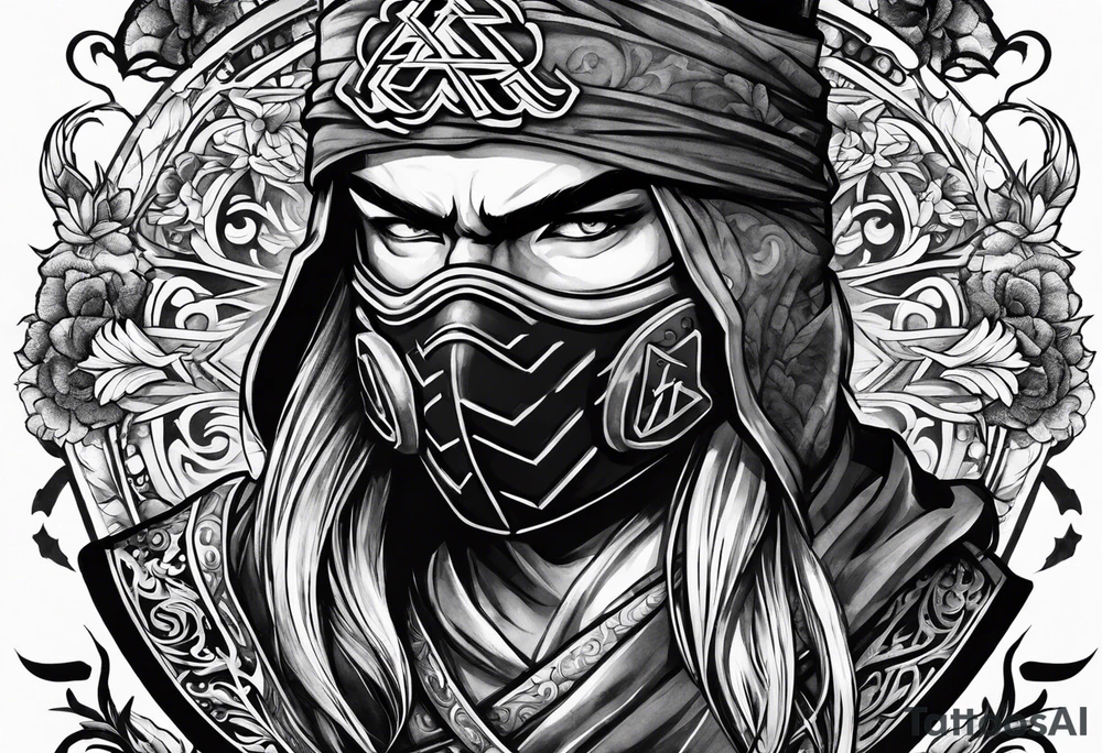 the letters A R in the middle of a ninja headband tattoo idea