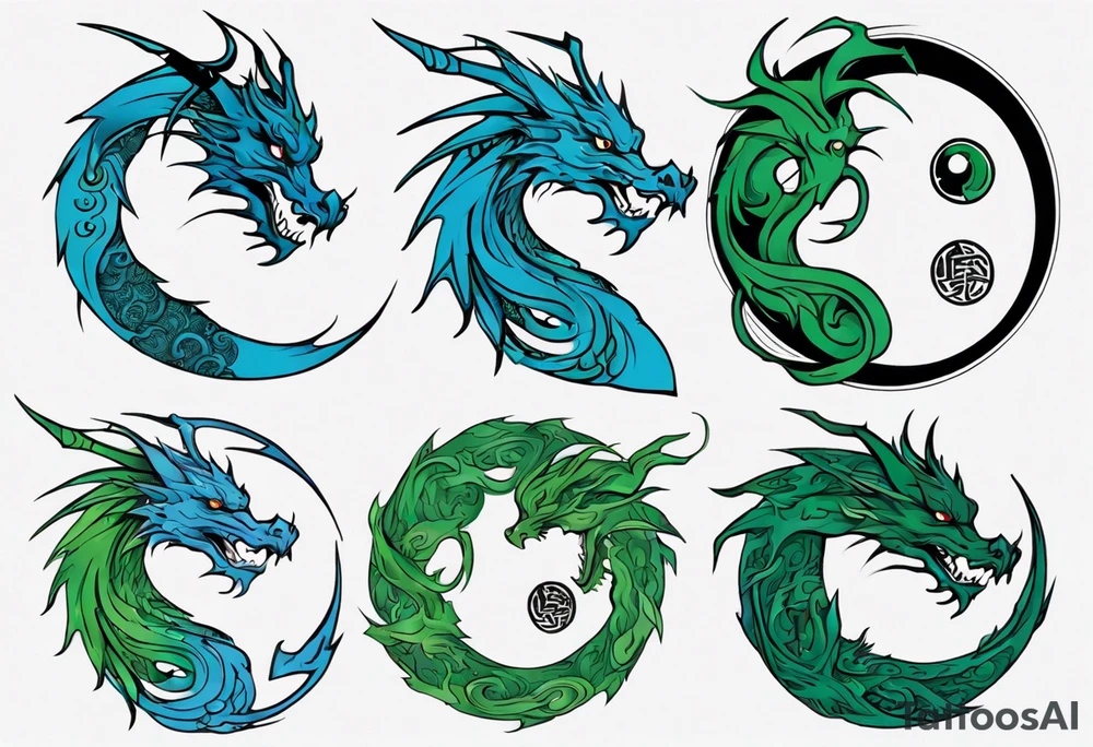 ying yang dragon blue & green tattoo idea