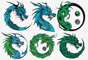 ying yang dragon blue & green tattoo idea