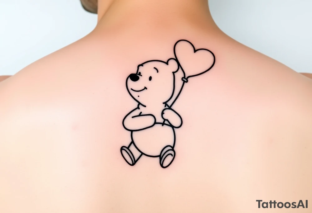 Winnie the pooh with a heart balloon tattoo idea