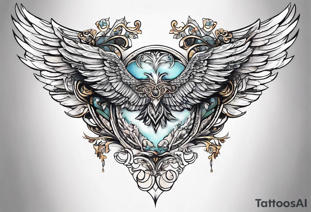 Full sternum tattoo wings wide tattoo idea