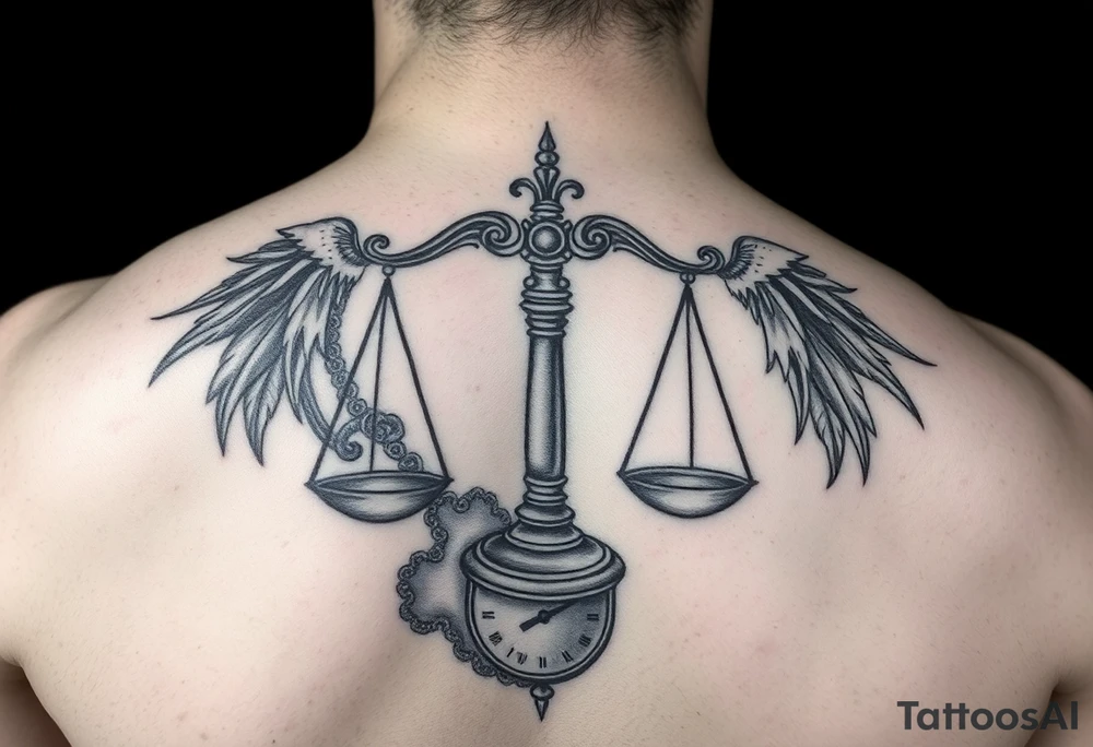 scales weighing time but make it ethreal and spanish tattoo idea
