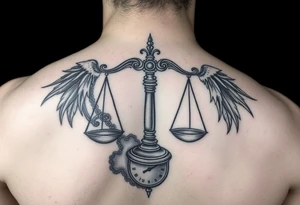 scales weighing time but make it ethreal and spanish tattoo idea