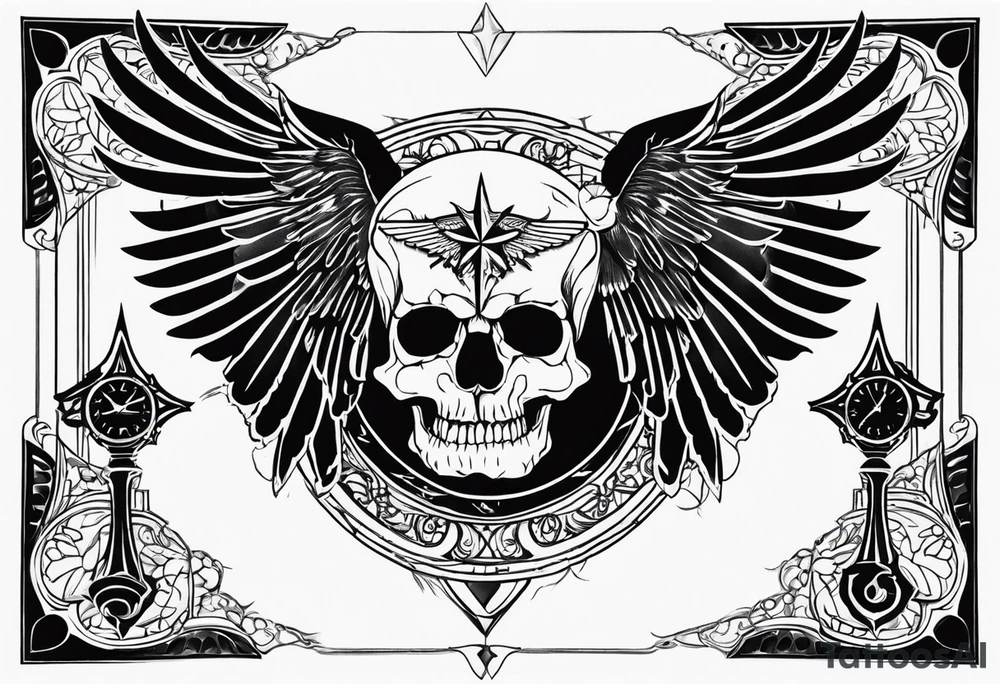 hour glass, scull, wings, eagle, star, lions tattoo idea