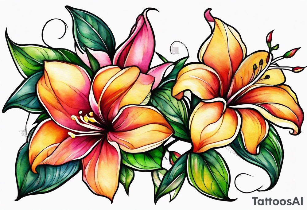 abstract mandevilla flowers on a vine tattoo idea
