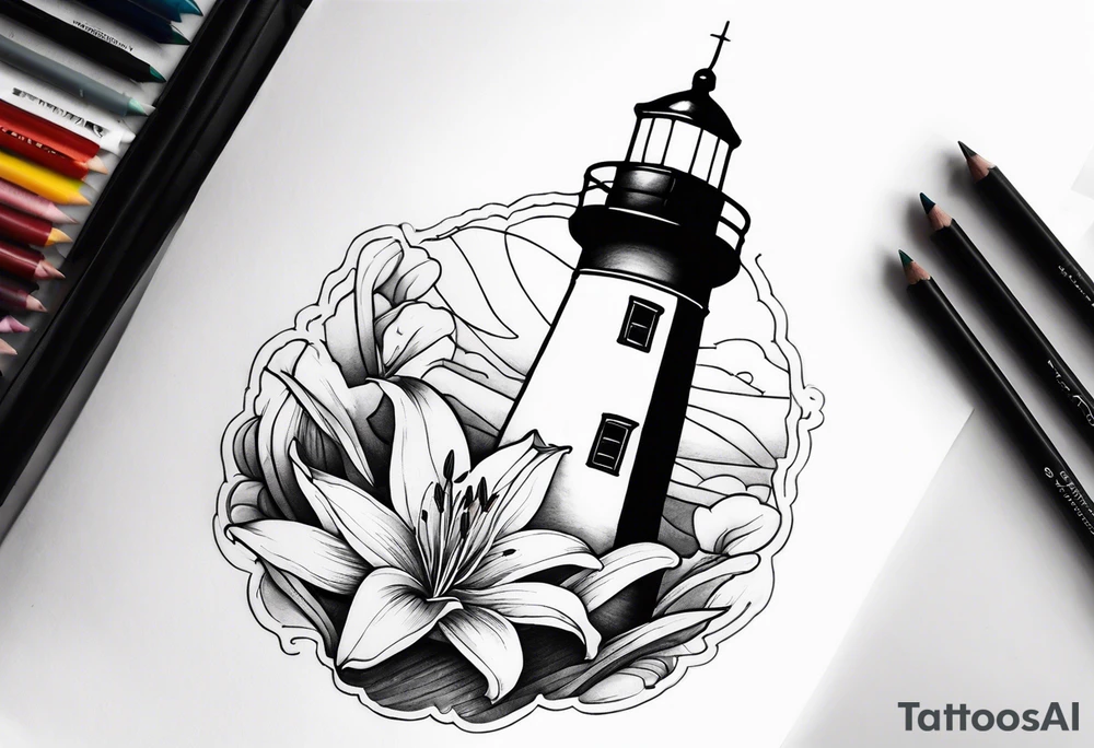 A light house with a contour lily at the bottom tattoo idea A light house with a contour lily at the bottom tattoo idea