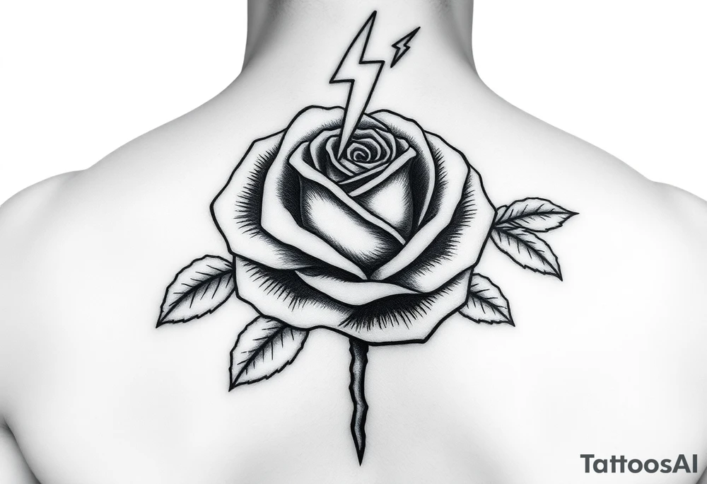 Money rose with 💯 above it with lightning tattoo idea
