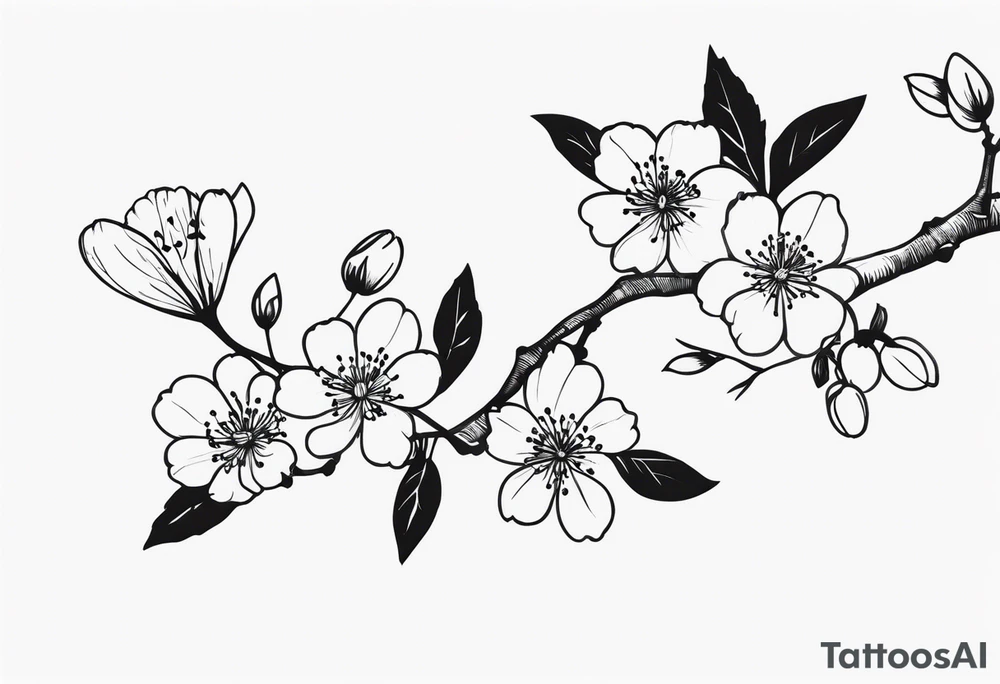 long Cherry blossum branch, from shoulder to wrist, blossom fully at the end tattoo idea