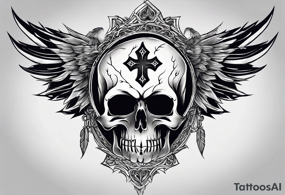 Un crâne assez hardcore avec une iroquoise sur le crâne style punk/métal avec des flammes derrière et avec 2 os qui forment une croix tattoo idea