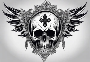 Un crâne assez hardcore avec une iroquoise sur le crâne style punk/métal avec des flammes derrière et avec 2 os qui forment une croix tattoo idea