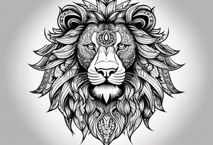 Half lion face half ornate mandala tattoo idea