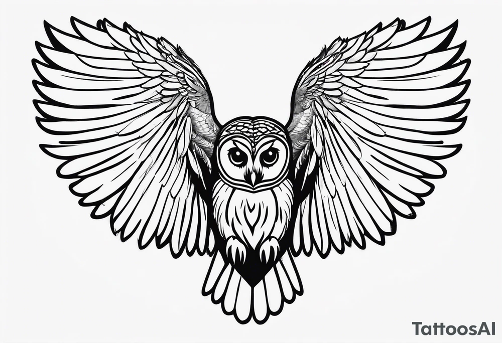 barred owl wings outstretched with a snake in its feet tattoo idea