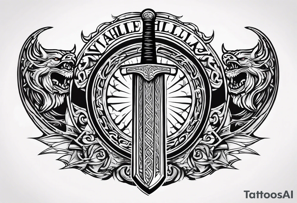 Viking sword Valhalla dragon shield tattoo idea