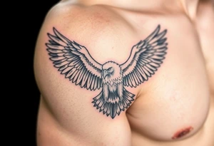 majestic eagle spreading wings against mountain peaks tattoo idea