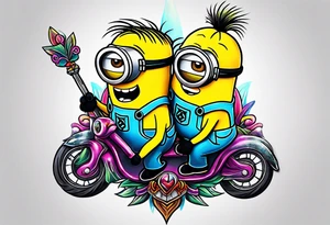 minions riding a unicorn tattoo idea