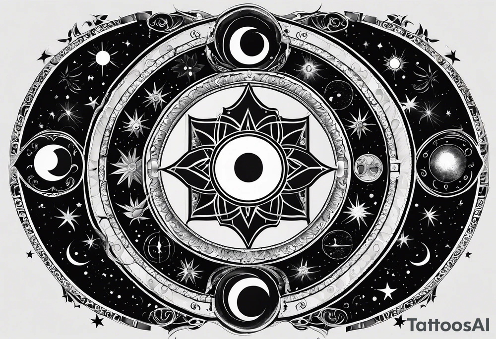 Astrology, Cancer, Natal Chart, symbolic, vision, yin yang, the moon, the sun, Uranus, Pluto, spiritual third eye, mystical armband tattoo idea
