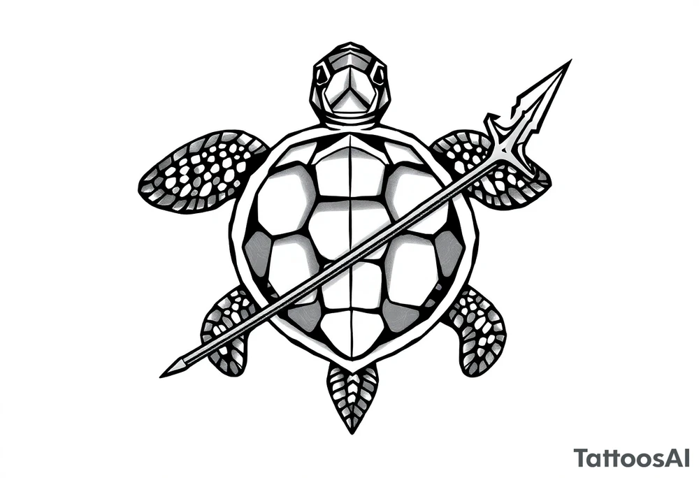 Turtle holding a trident tattoo idea