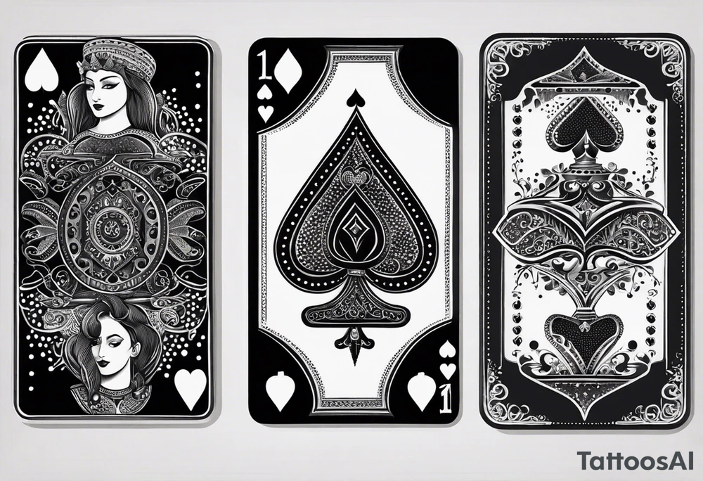 one playing card with both queen of hearts and king of spades in extrem minimalistic  style tattoo idea